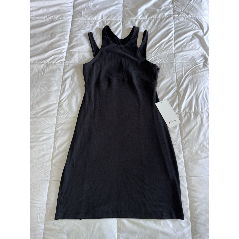 New Lululemon Ribbed Cotton Modal Cut Out Dress Black NWT Size 10 $128 Sold Out